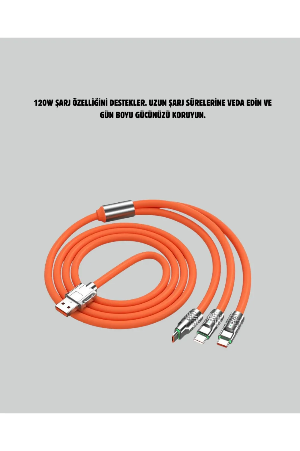 Çinko Alaşımlı Uçlu 120 w Şarj Kablosu – Dolaşmaya Dayanıklı 1,2 m Usb Kablo