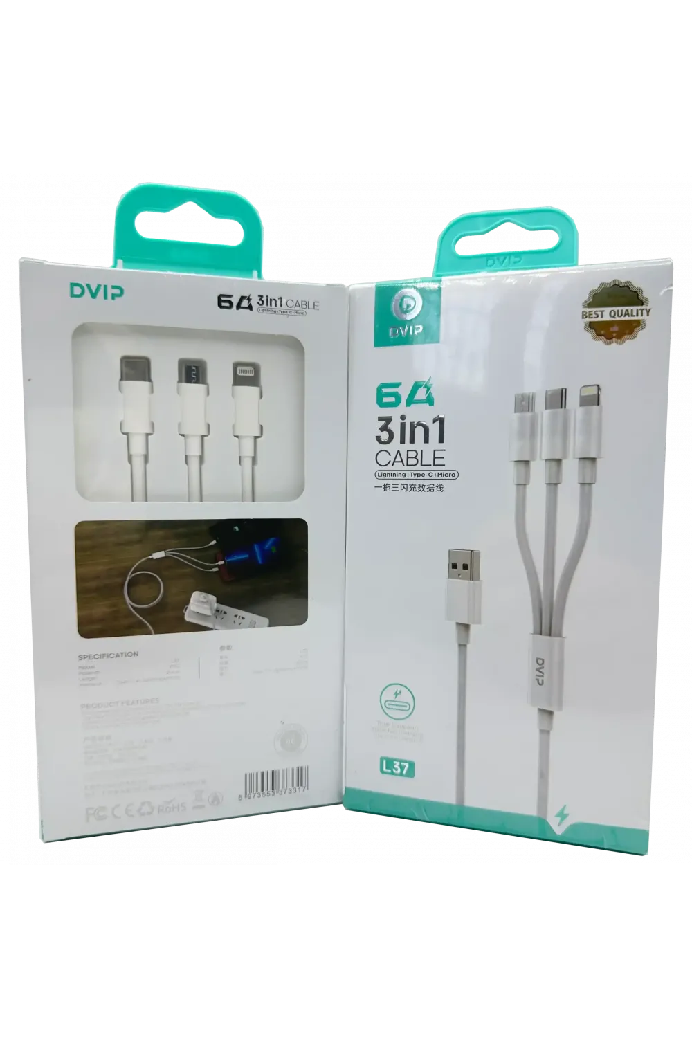6A (iPhone-TYPE-C-Micro) 3 ü 1 Arada Şarj Kablosu Dvip L37