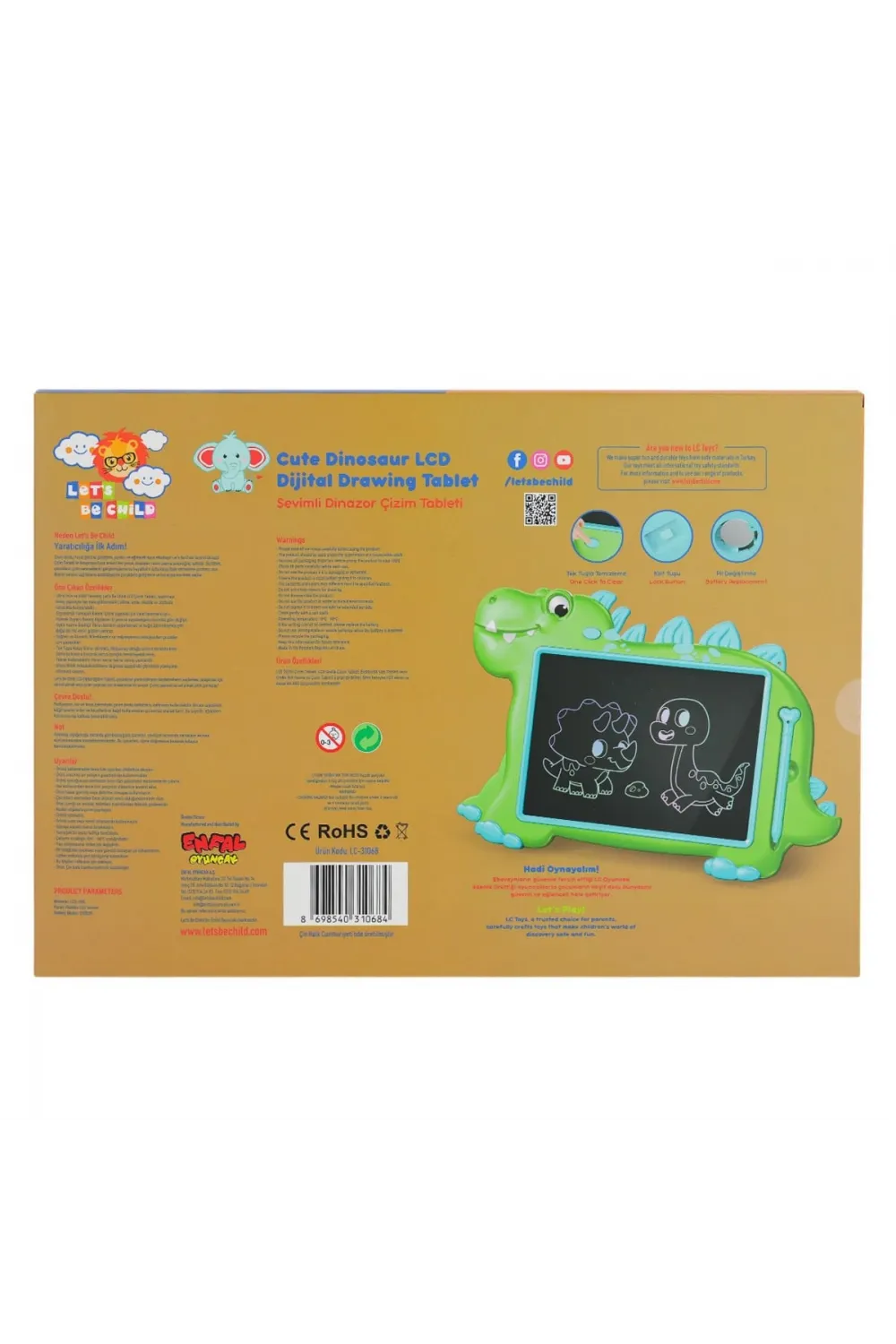 LC-31068 SEVİMLİ DİNAZOR  ÇİZİM TABLETİ 10 İNÇ