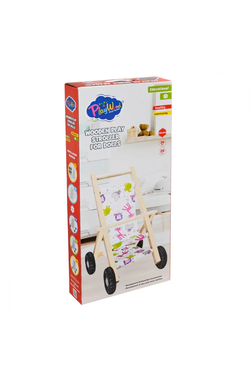 ONY-386 Ahşap Oyuncak Bebek Arabası -Onyıl