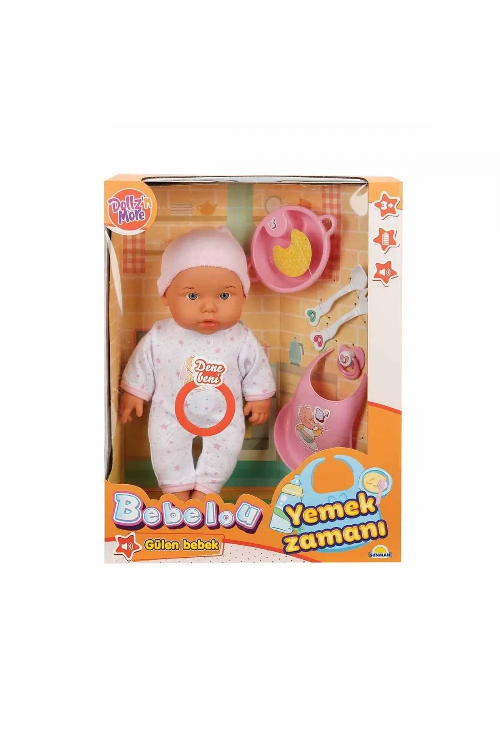 030021 Sunman, Bebelou Yemek Zamanı Sesli Bebek Seti 35 cm / +3 yaş