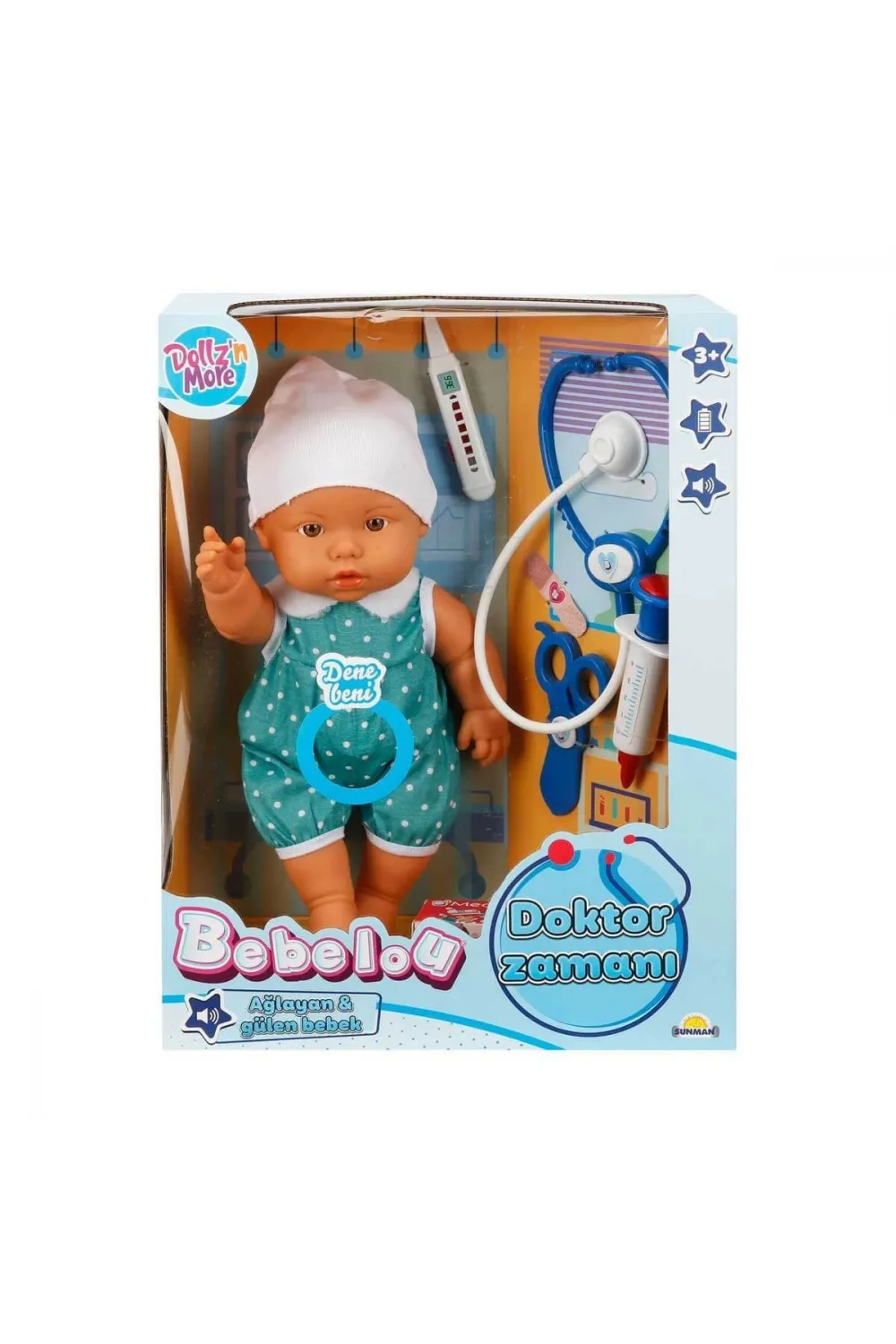 30111 Bebelou Doktor Zamanı Sesli Bebek Seti 35 cm -Sunman(Ürün oyuncaktır)