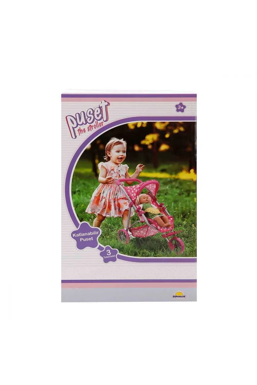 0663 Puantiye Desenli, 3 Tekerlekli ve Tenteli Oyuncak Puset - Sunman