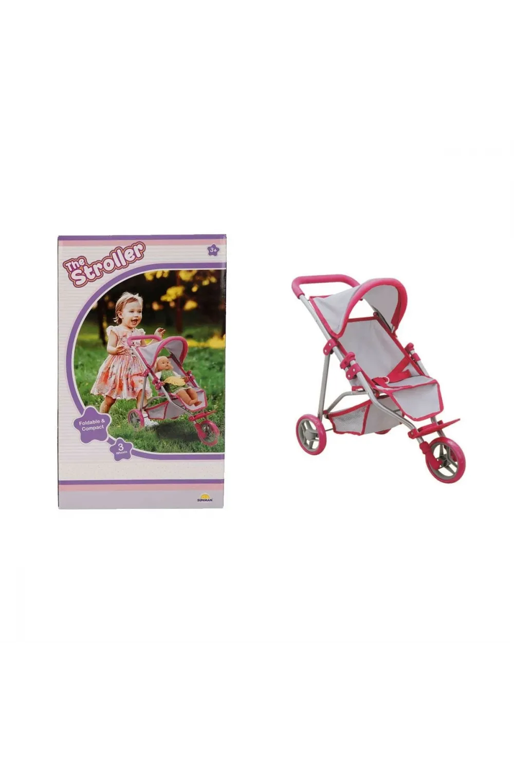 9614  3 Tekerlekli Pembe Gri Puset -Sunman