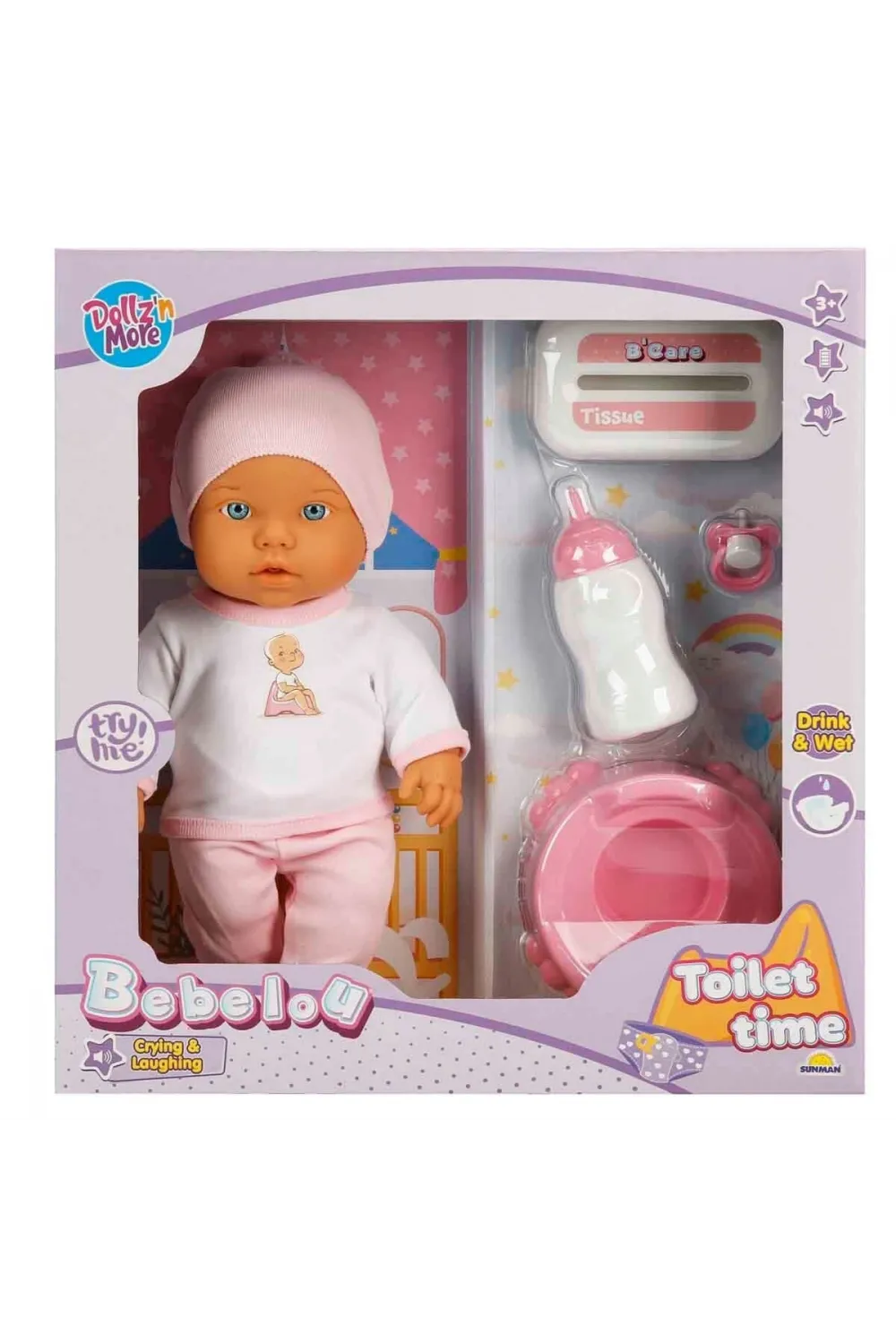 1030141 Sesli Bebelou Tuvalet Zamanı Bebek Seti 32 cm -Sunman