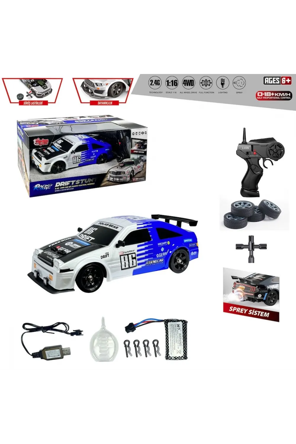 HB-SC16A07 Kumandalı  4x4 Drift Araba Işıklı ve Buharlı 1:16 -Vardem
