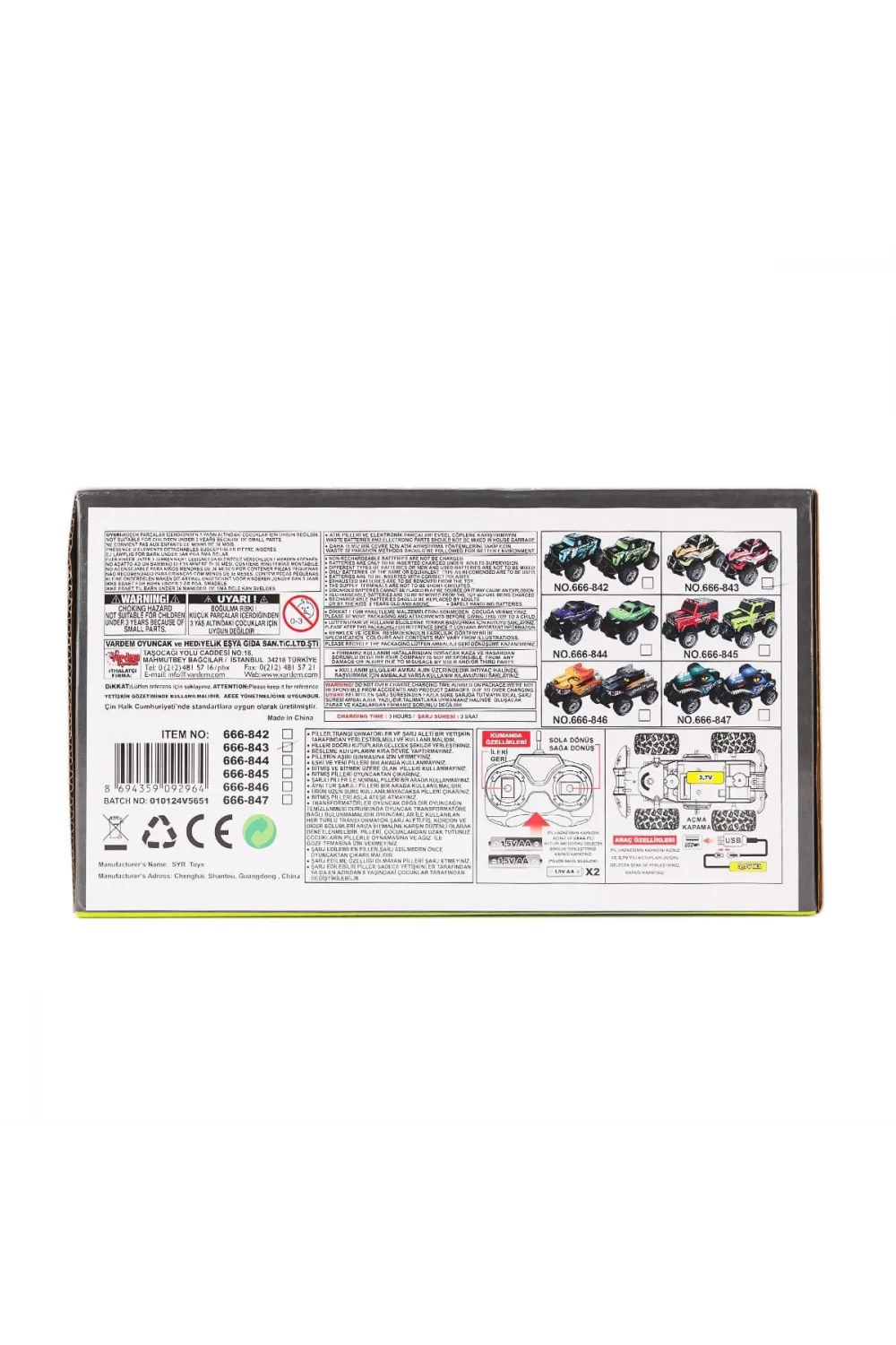 SYR-666-842-3-4-5-6-7 Kumandalı Şarjlı Rover Off Road Işıklı araba 1:24 -Vardem Oyuncak