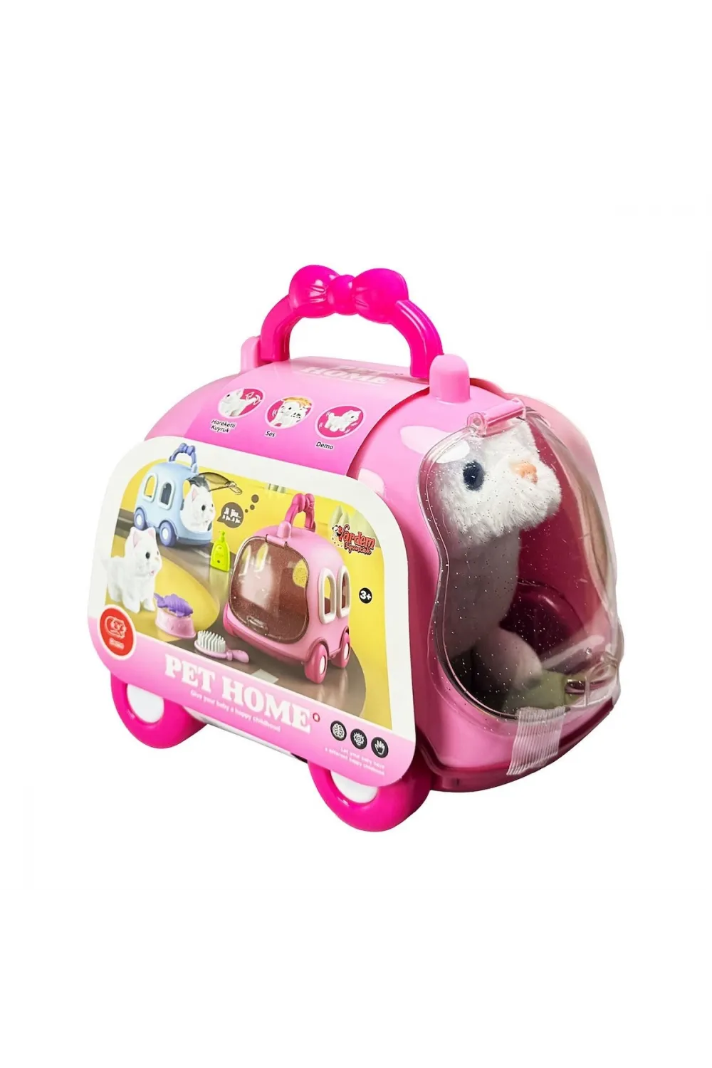 JND-6801 Taşıma Araba Çantalı Hareketli Pilli Kedi Set -Vardem Oyuncak