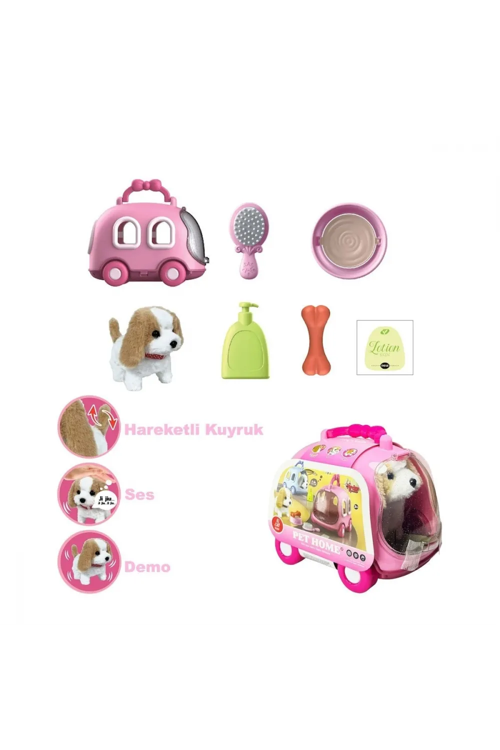 JND-6802 Taşıma Araba Çantalı Hareketli Pilli Köpek Set -Vardem Oyuncak