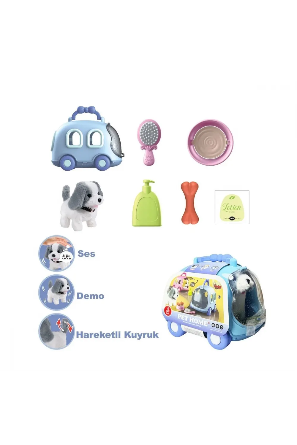 JND-6802 Taşıma Araba Çantalı Hareketli Pilli Köpek Set -Vardem Oyuncak
