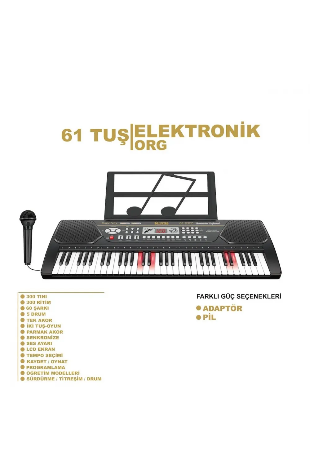 TFL-328-21 Vlektro Kutulu 61 Tuş Büyük Lcd Ekranlı Elektronik Büyük Org