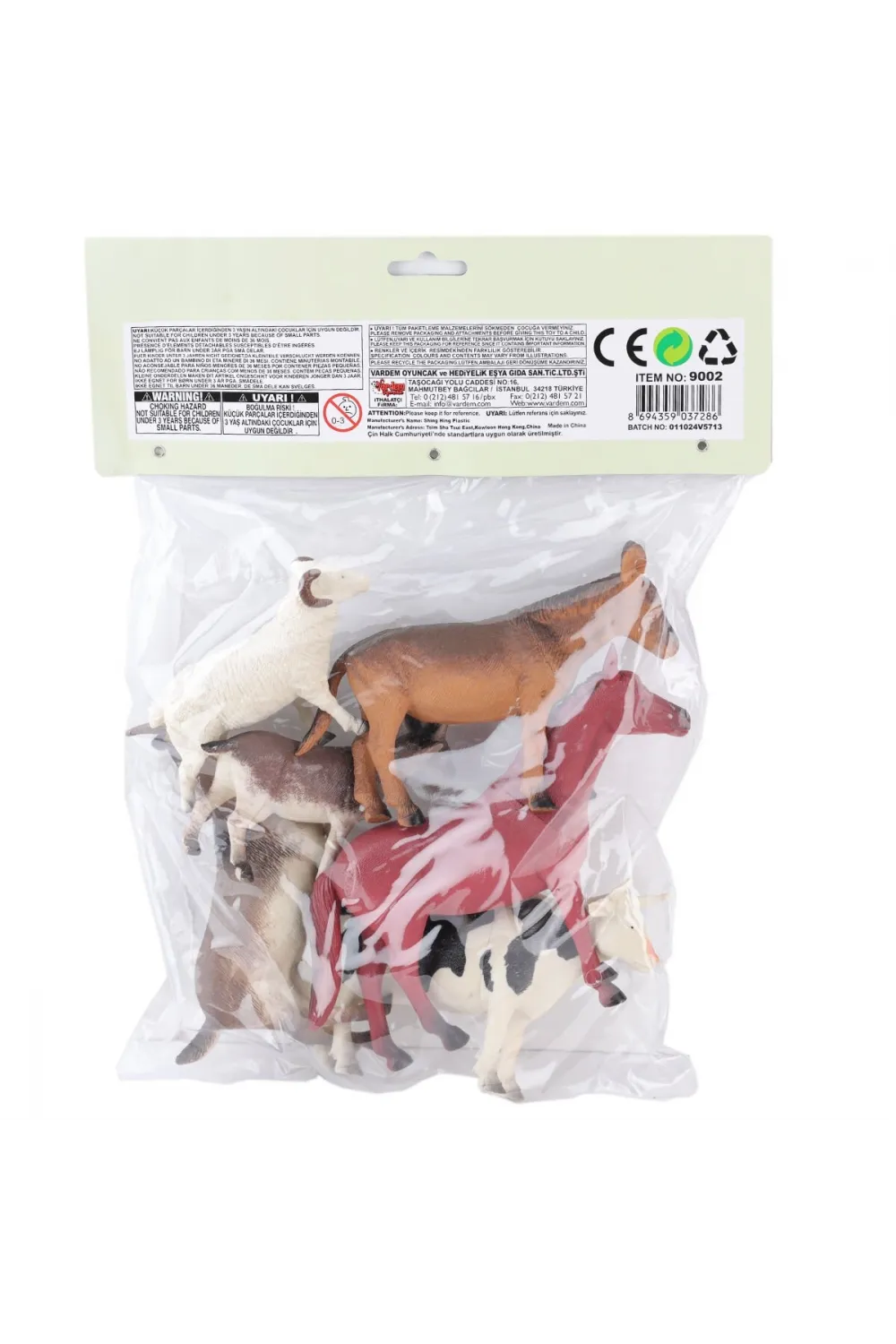 SH-9001-Vardem Poşetli 6Pcs 8 İnch  Çiftlik Hayvan ve Dinozor Set