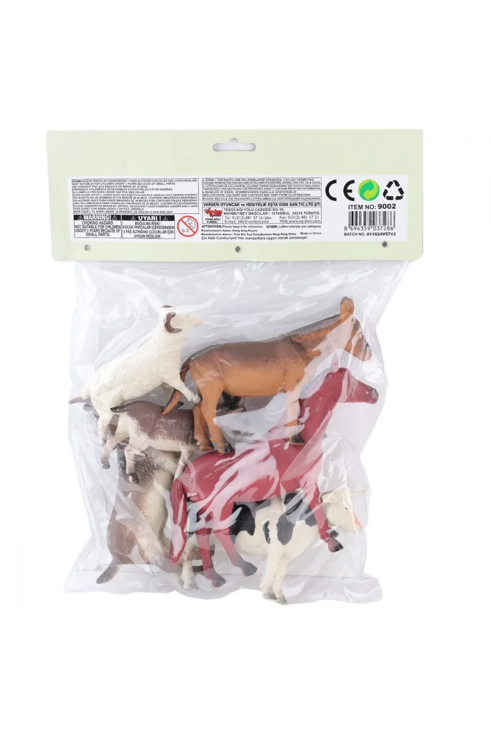 SH-9001-Vardem Poşetli 6Pcs 8 İnch  Çiftlik Hayvan ve Dinozor Set