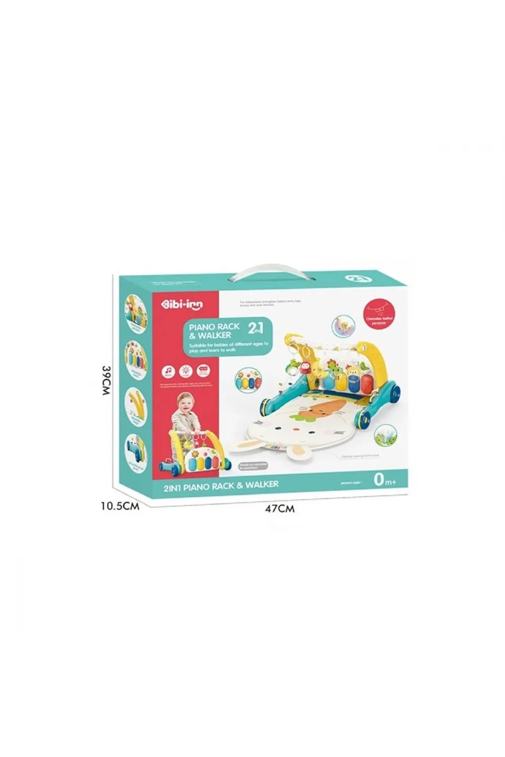 BIB6015 -Vardem Piyanolu 2 in 1 Bebek Yürüteci ve Tavşan Desenli Mavi Oyun Halısı