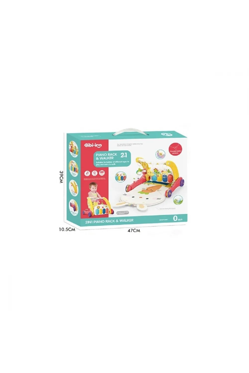 BIB6016- Vardem Piyanolu Bebek Yürüteci ve Tavşan Desenli Kırmızı Oyun Halısı  2 in 1