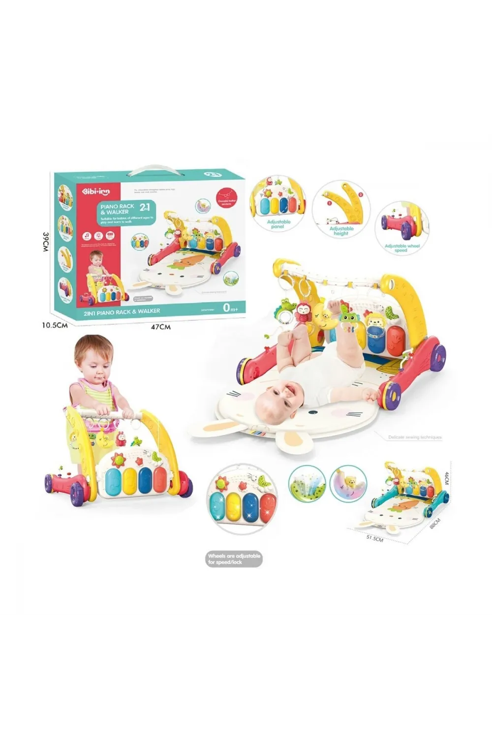 BIB6016- Vardem Piyanolu Bebek Yürüteci ve Tavşan Desenli Kırmızı Oyun Halısı  2 in 1