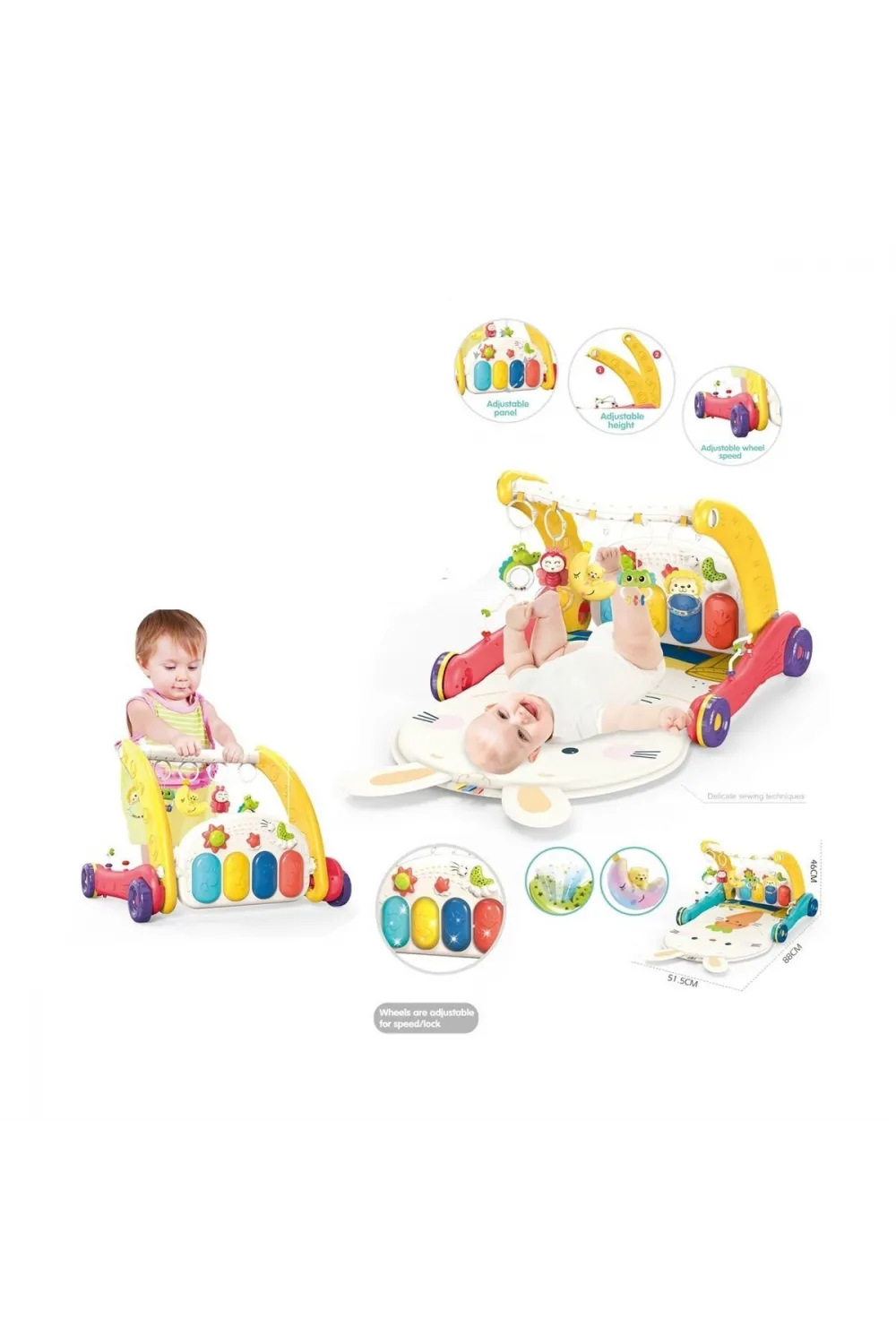BIB6016- Vardem Piyanolu Bebek Yürüteci ve Tavşan Desenli Kırmızı Oyun Halısı  2 in 1