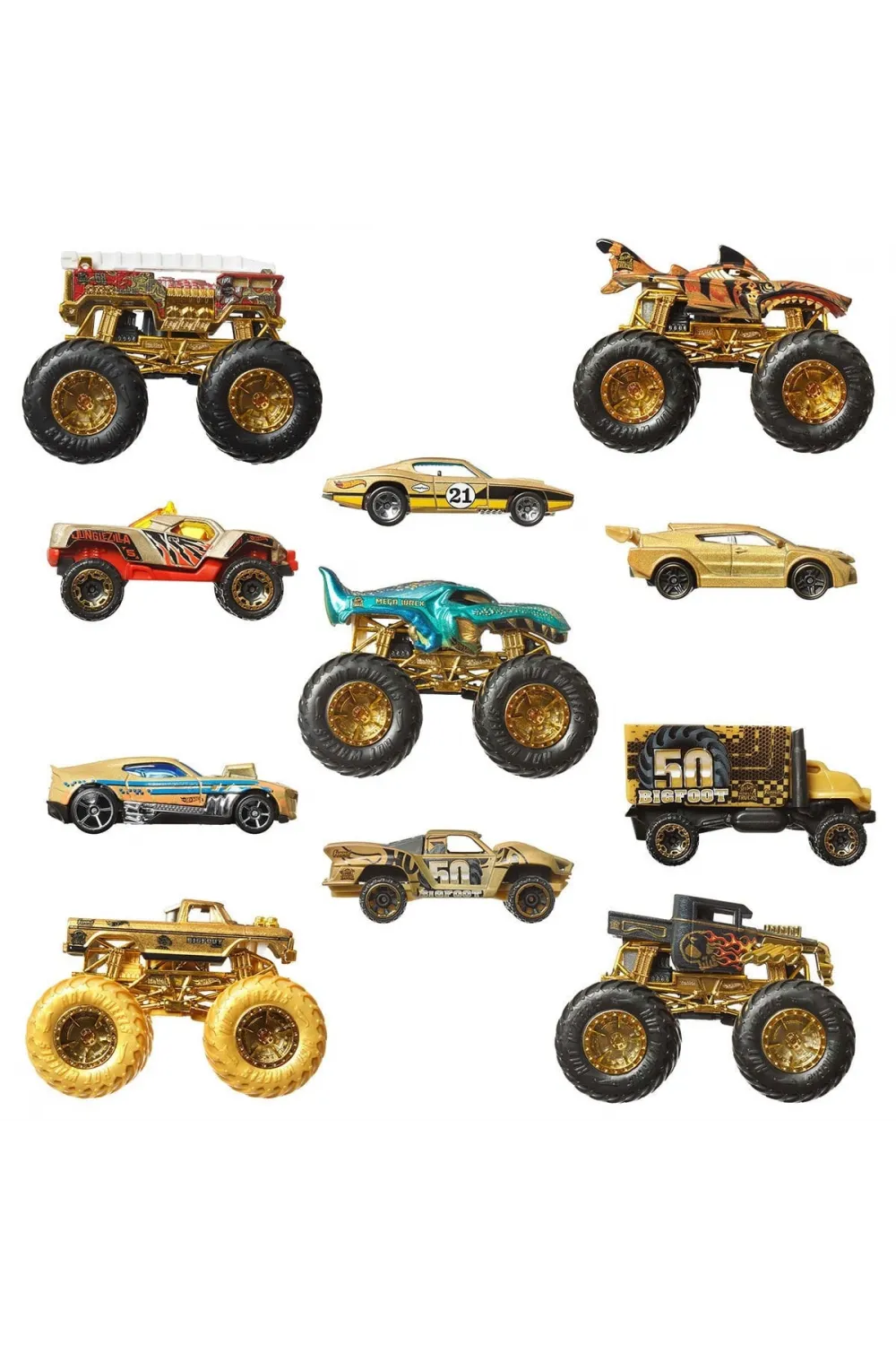 JDW07 Hot Wheels Monster Trucks Bigfoot Trophy Şampiyonları Araba ve Kamyon Çokl