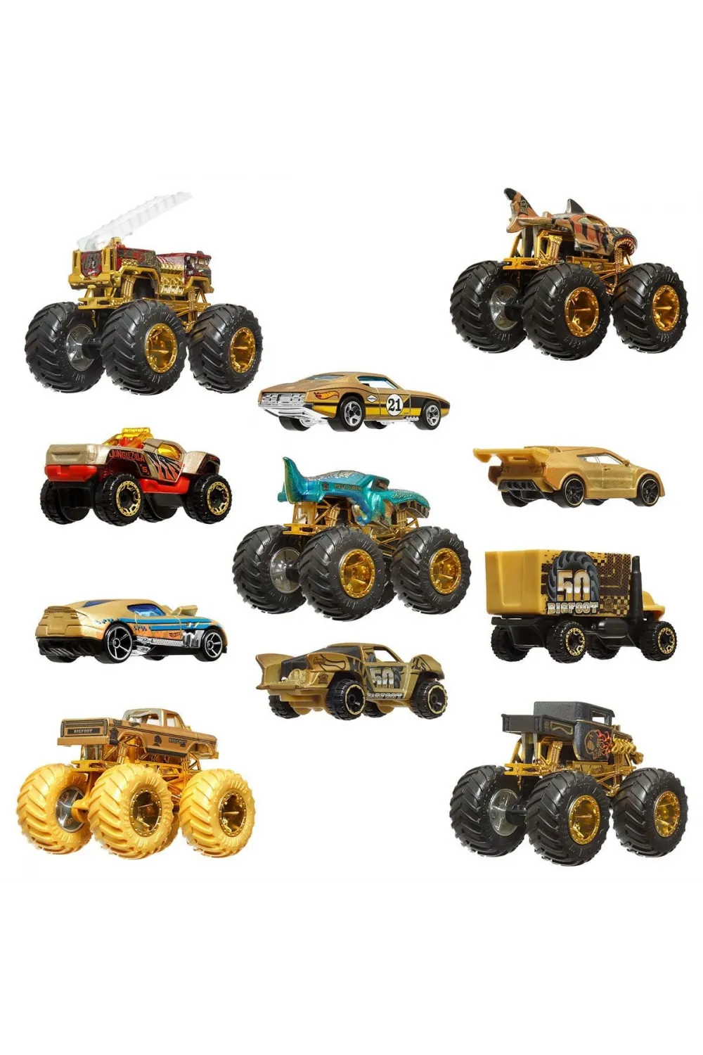 JDW07 Hot Wheels Monster Trucks Bigfoot Trophy Şampiyonları Araba ve Kamyon Çokl
