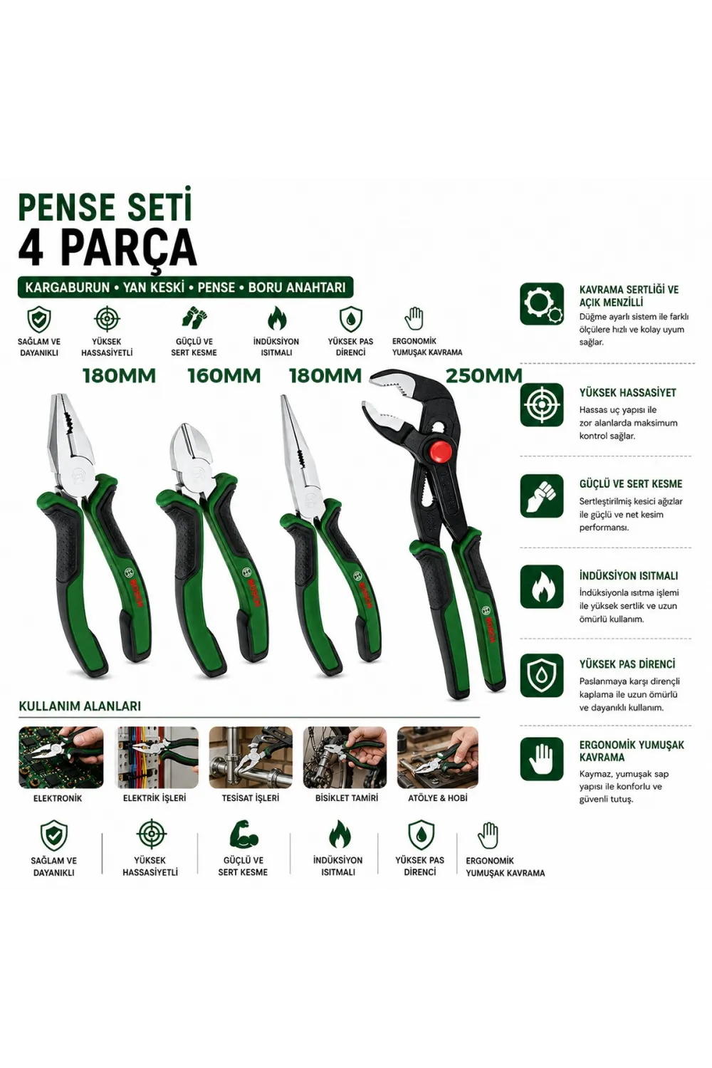 600 A02 W7k 621 4 Pcs Pense Seti 10 Papağan Pense Ve 7 Pense - 6 Yan Keski - 7 Kargaburnu 60 ± Kesme Sertlik IEGRO9R