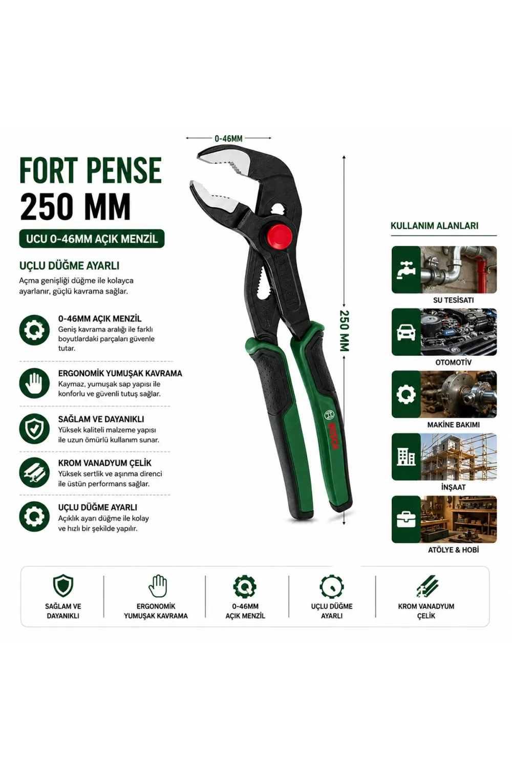 600 A03 2v9 529 250 Mm 10 Ford Papağan Pense 0- 46 Mm Ağız Ölçü Ergonamik Yumuşak Sap 60 ± Kesme Sertlik IEGPQ5F