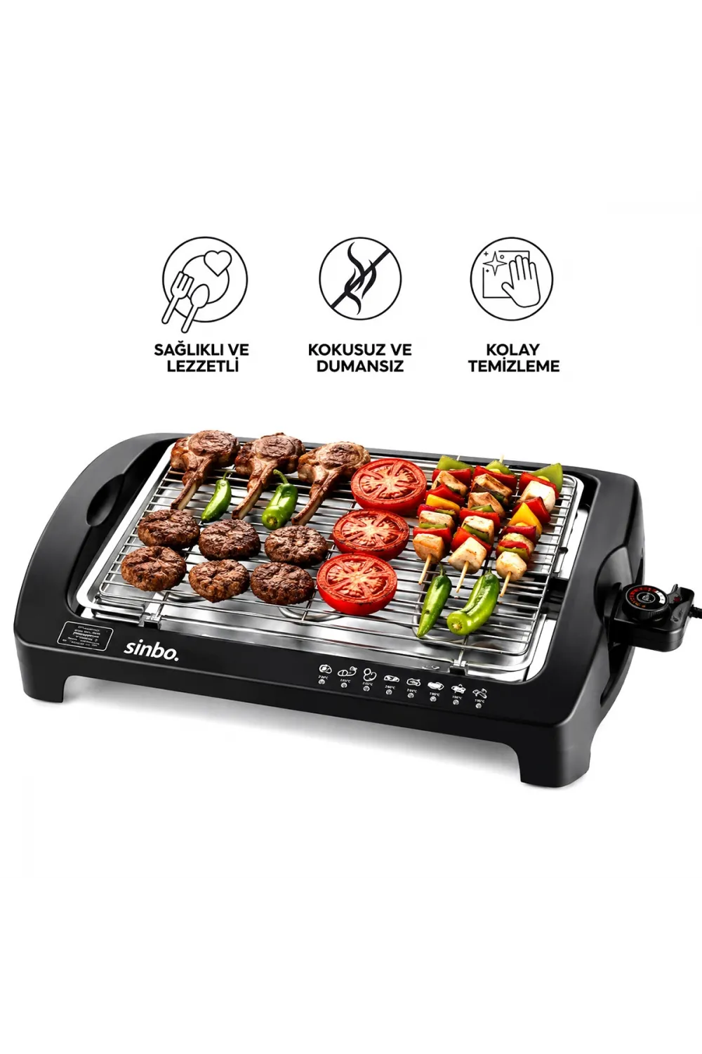 Sinbo Sbg-7102 Elektrikli Izgara (kokusuz & Dumansız) (5 Kademeli Termostat=100-260℃) ( Yapışmaz ) (kolay Temizlenir) (2000w)*2