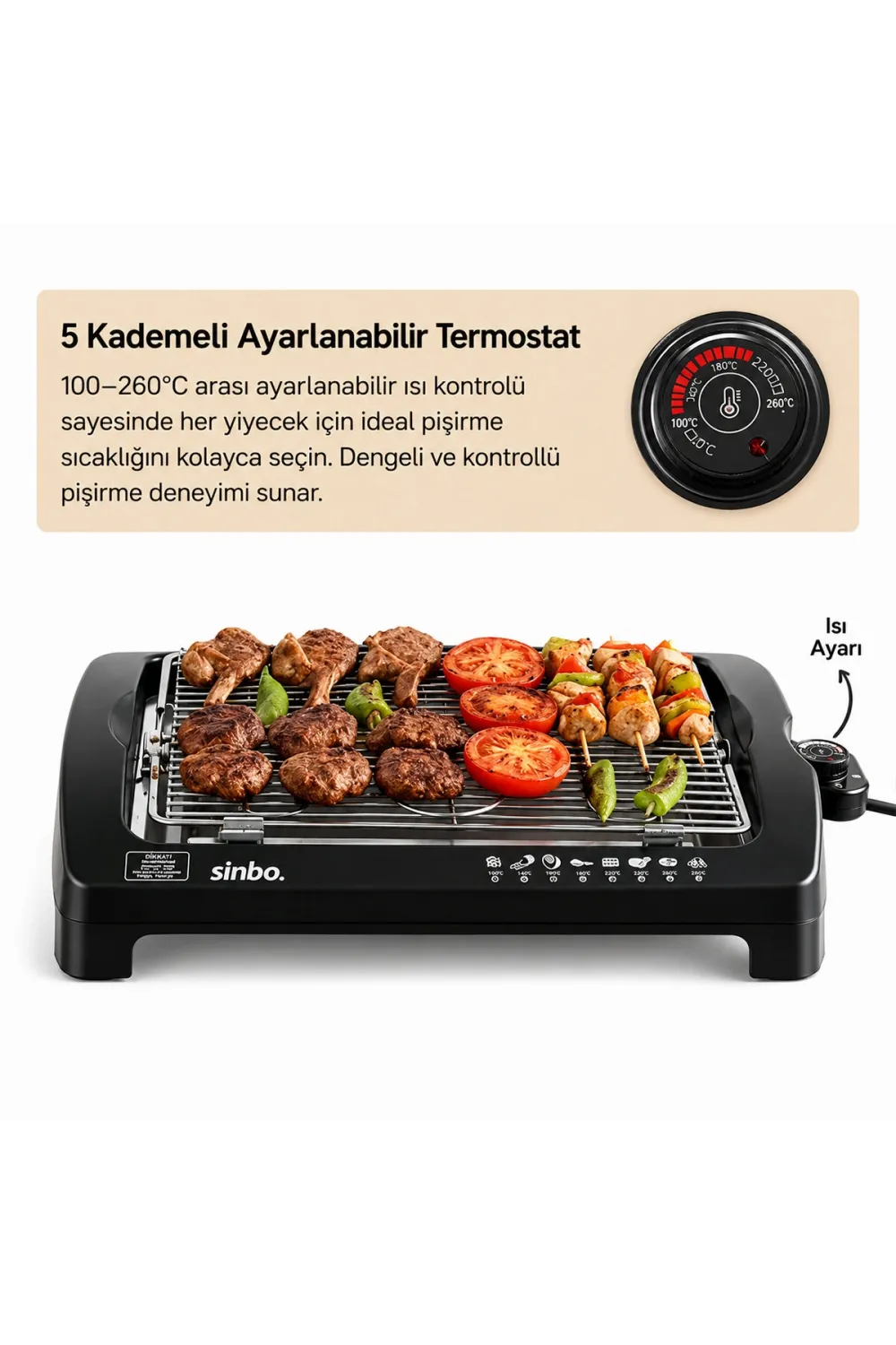 Sinbo Sbg-7102 Elektrikli Izgara (kokusuz & Dumansız) (5 Kademeli Termostat=100-260℃) ( Yapışmaz ) (kolay Temizlenir) (2000w)*2