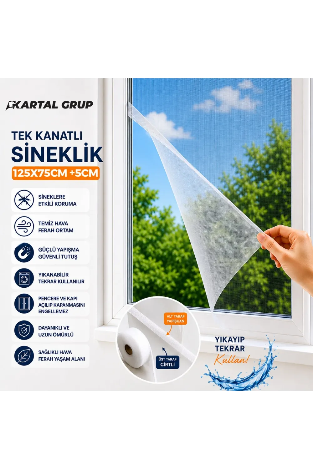 Kayra ( Tek Kanat ) ( Pencere ) Tül Sineklik ( 125x75cm  ±5cm)*75
