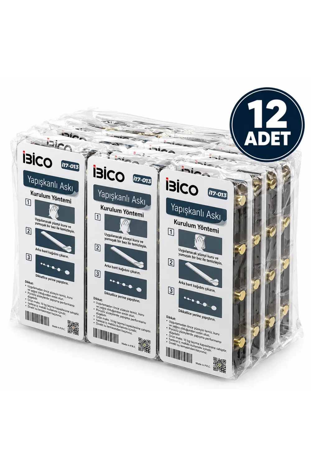 İbico İ17-013 ( 5 Kollu= Gold & ( T= Ꟶ ) Yapışkanlı Pls. Askı ( Mika Kristal Şeffaf Renkli Taban ) ( 5kg.taşıma )*12x10