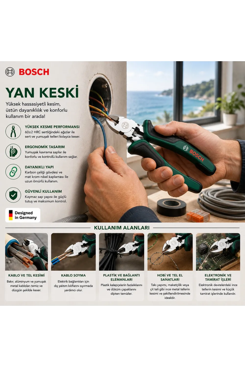 Bosch-1 600 A03 2ve ( 624 ) ( 6 & 160mm ) Yan Keski ( Lüx Ergonomik Saplı ) ( 60 ± Kesme Sertlik )*6x1