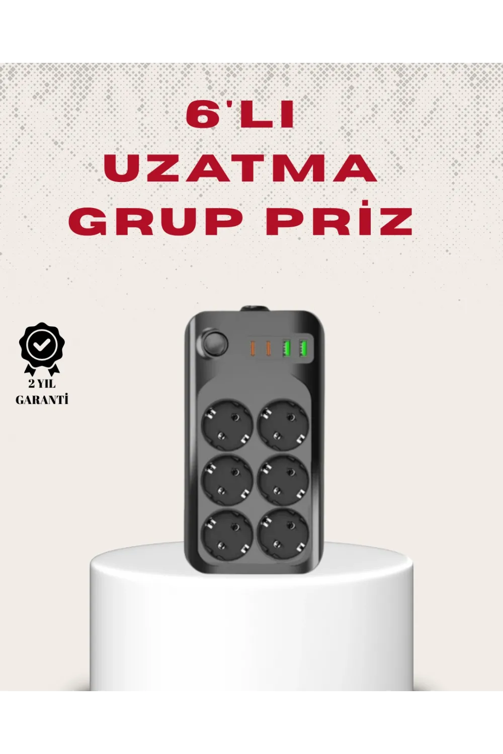 6’lı Grup Priz Termal Korumalı Usb Type-c Çoklu Priz 2 Metre Kablo
