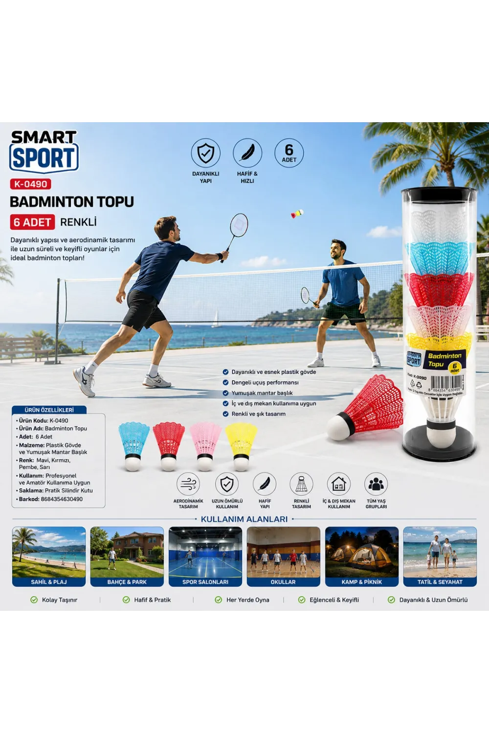 6pcs Renkli Badminton Topu