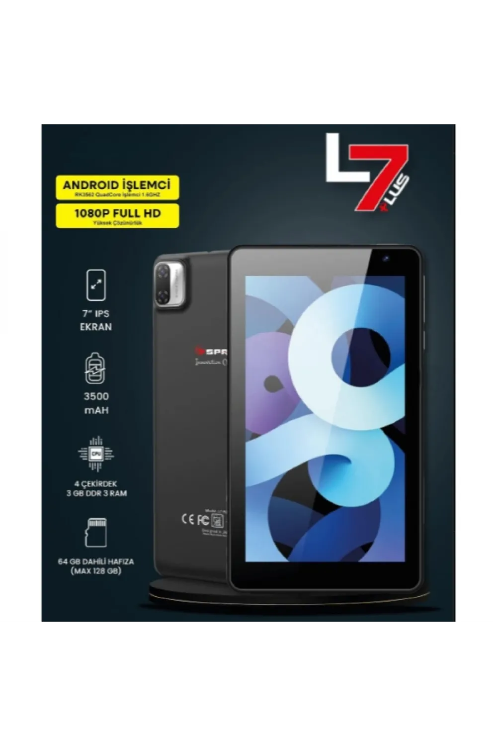 7" IPS Ekran 4 Çekirdek 3GB/64GB Tablet PC