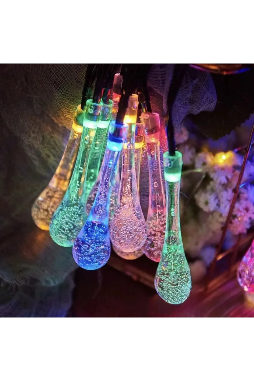 7 M 50 Led Damla 8 Fonksiyonlu Solar Panelli RGB