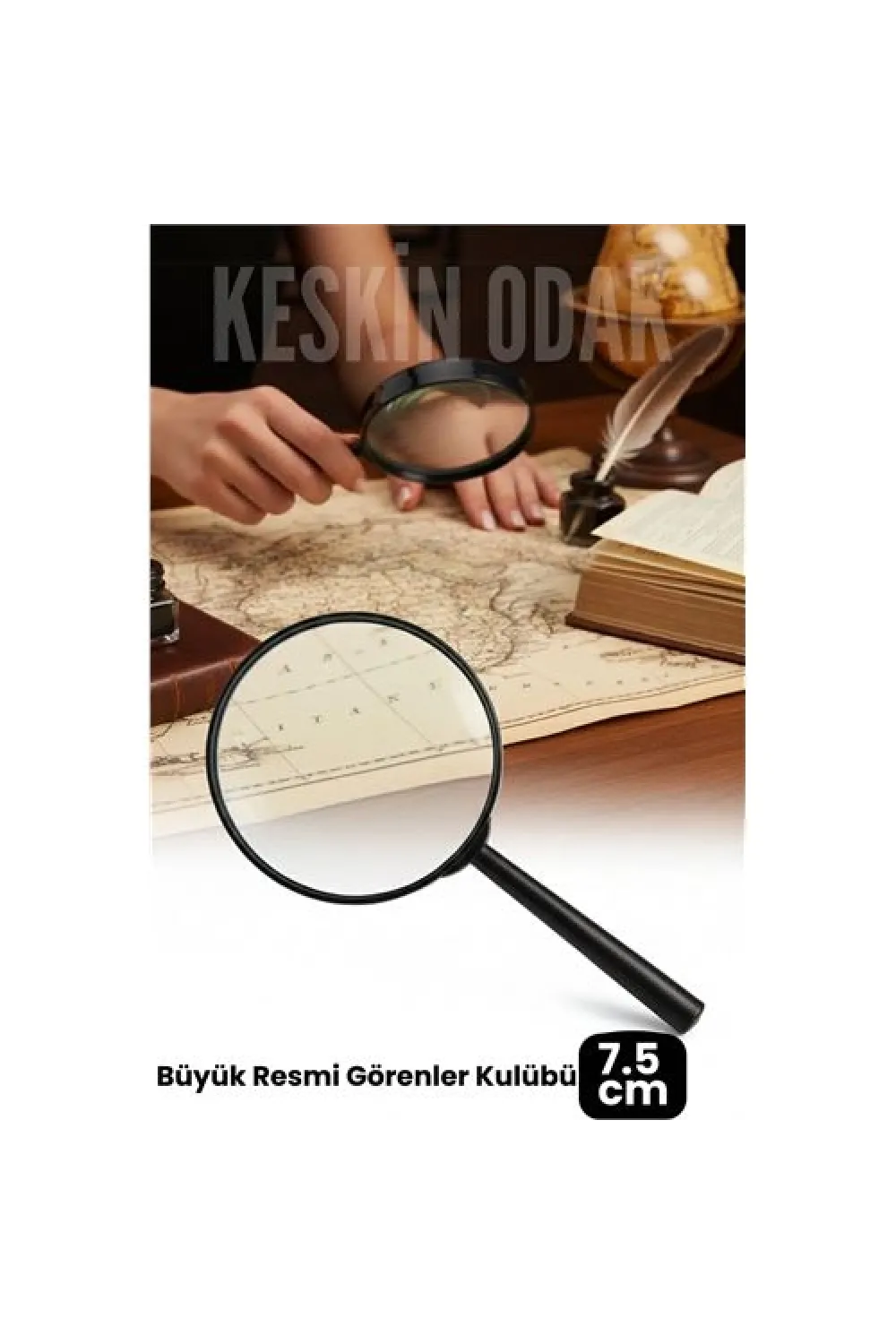 7.5 cm Optik Lensli El Tipi Büyüteç | Profesyonel Okuma, Hobi, Koleksiyon Merceği