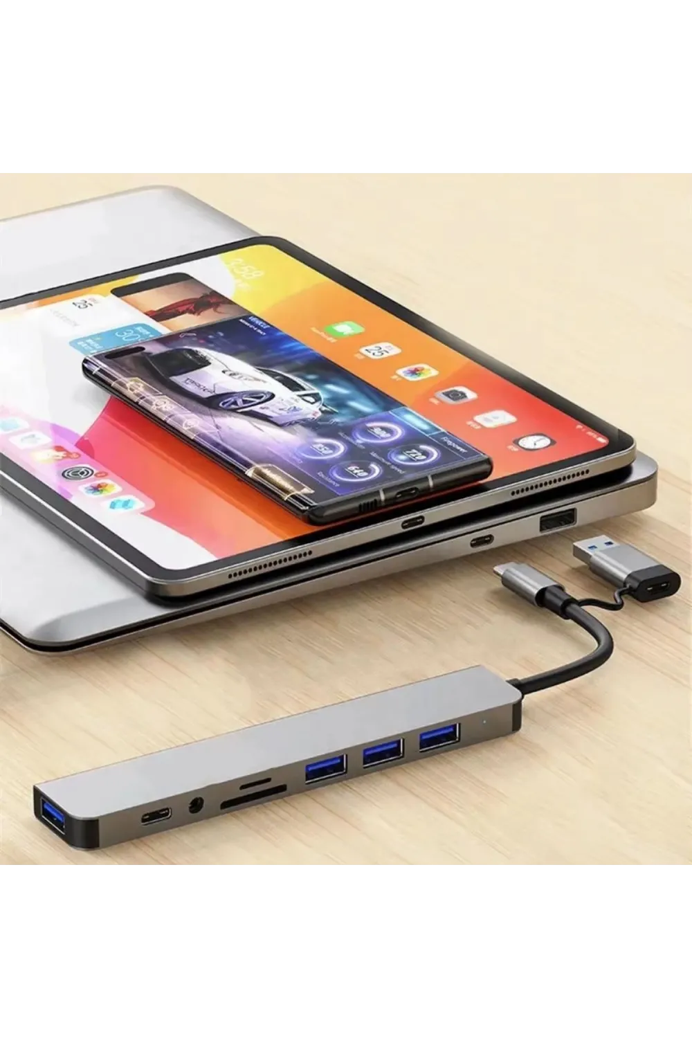 8 İn 1 Usb Çevirici Notebook Macbook Type-c Uyumlu Görüntü Aktarıcı Hub