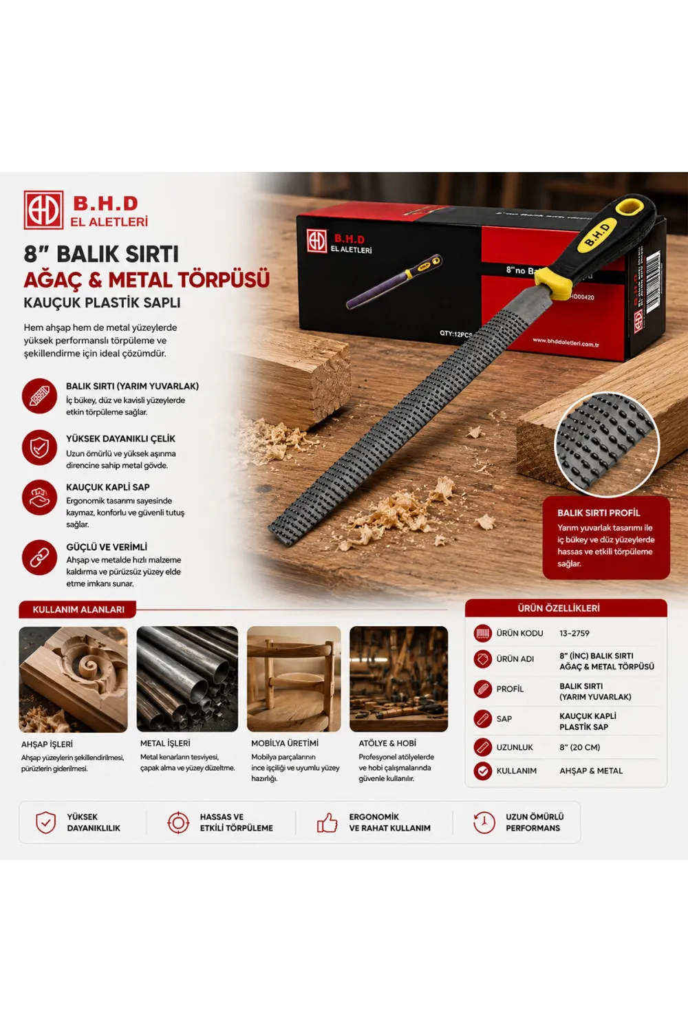 8 İnç  Balık Sırtı Ağaç Törpüsü Eğe