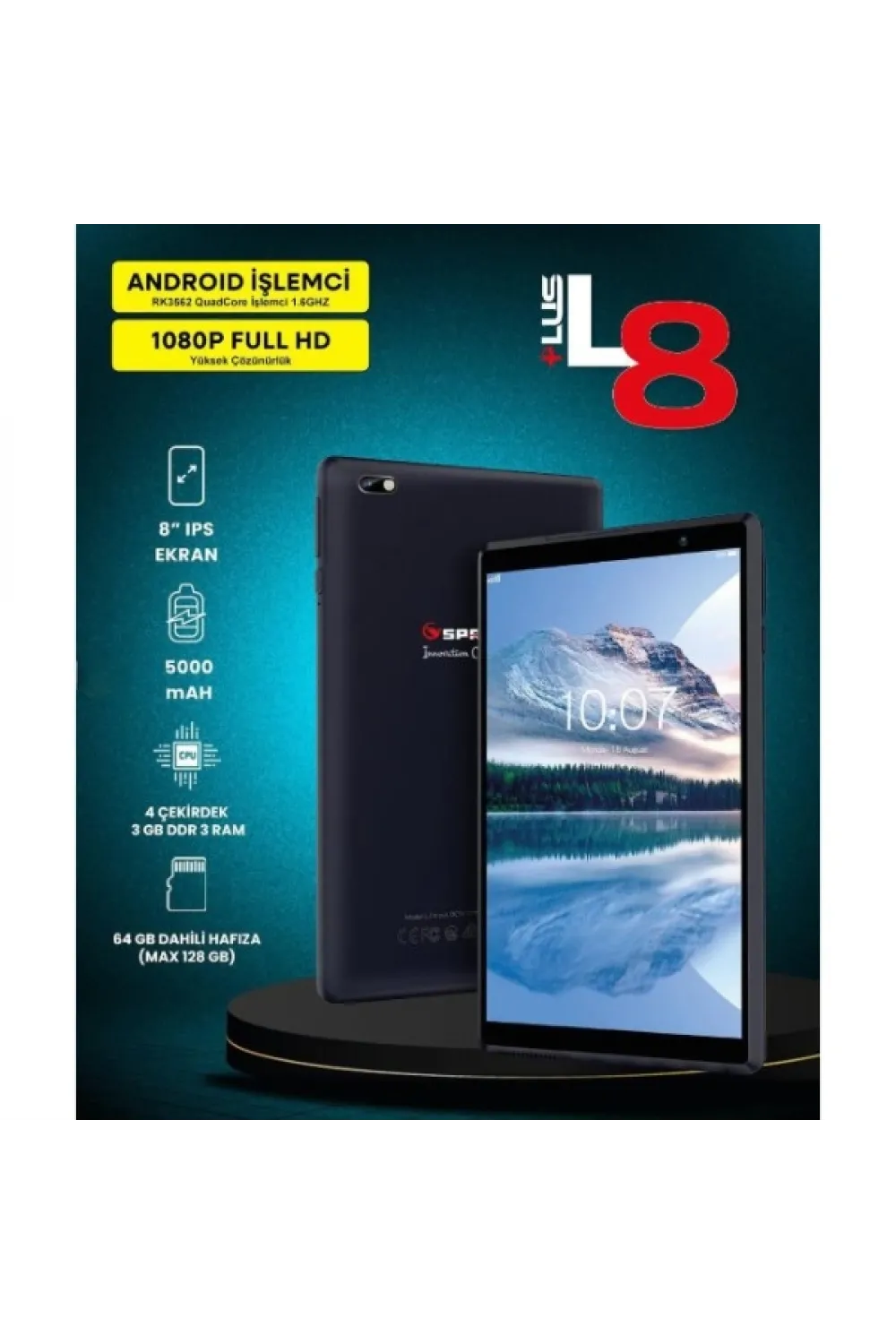 8" IPS Ekran 4 Çekirdek 3GB/64GB Tablet Pc