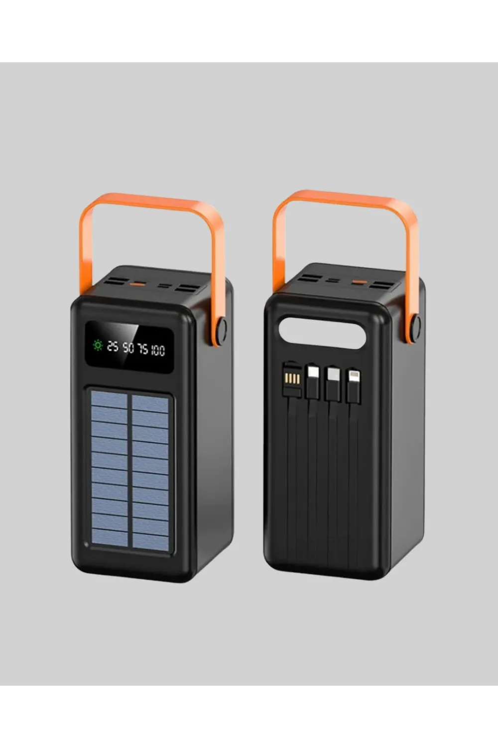 80000 Mah Güneş Enerjili Powerbank 4 Kablolu Type C Lightning Micro Usb