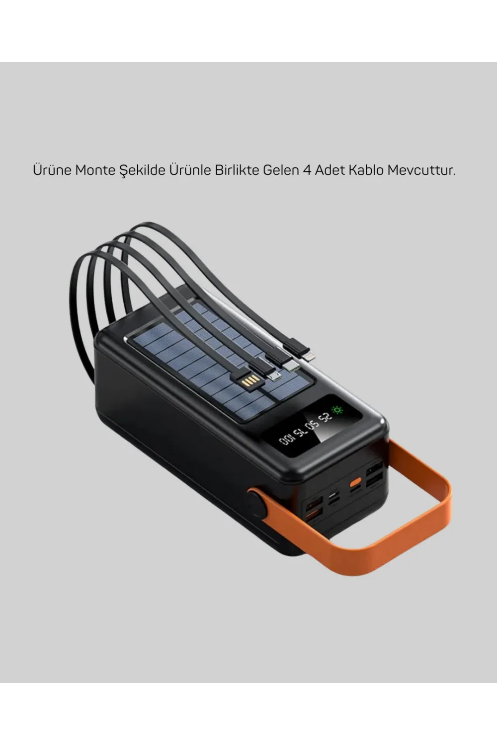 80000 Mah Güneş Enerjili Powerbank 4 Kablolu Type C Lightning Micro Usb