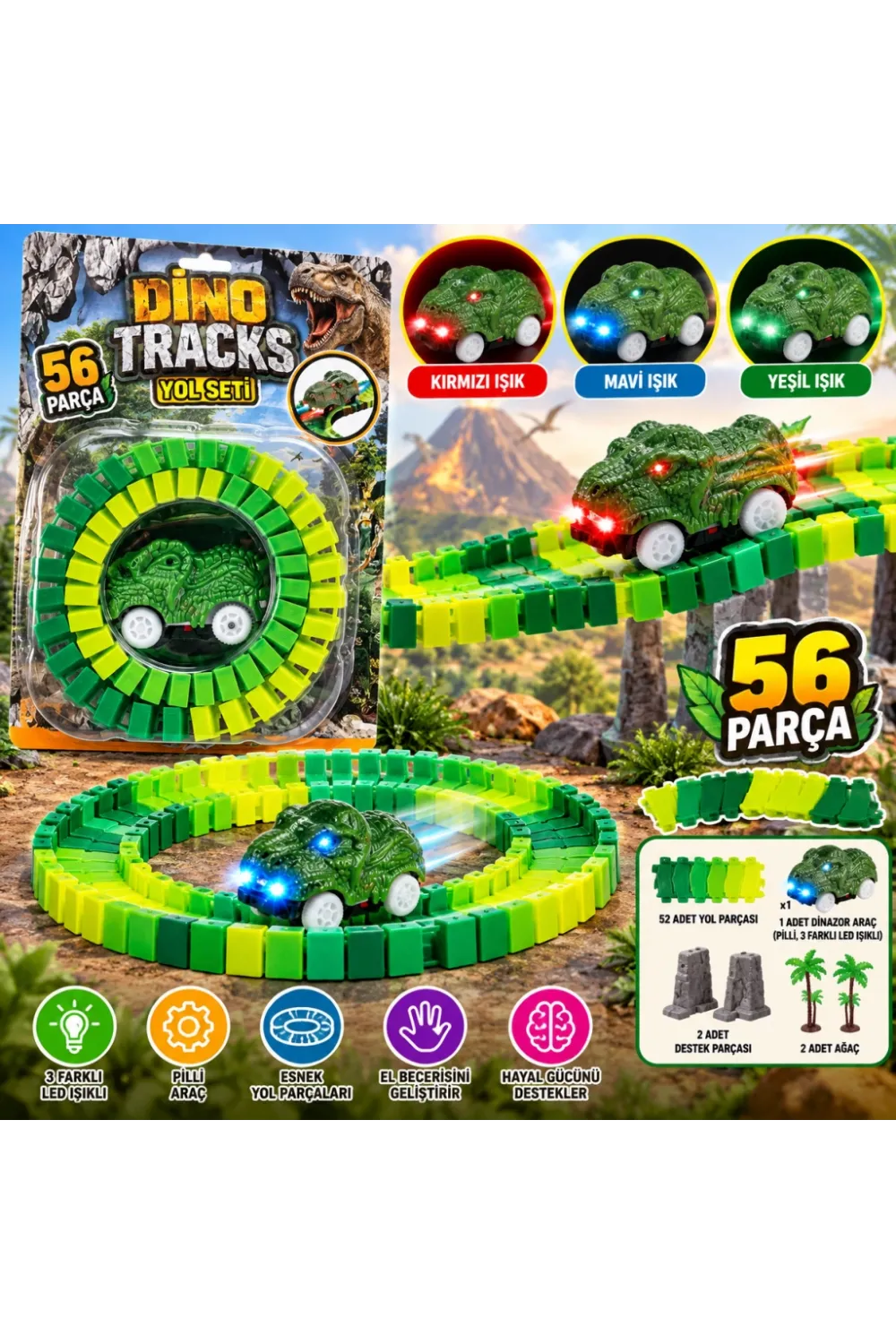 8043 Dino Tracks Yol Set 56 Parça Dinazor Oyuncağı