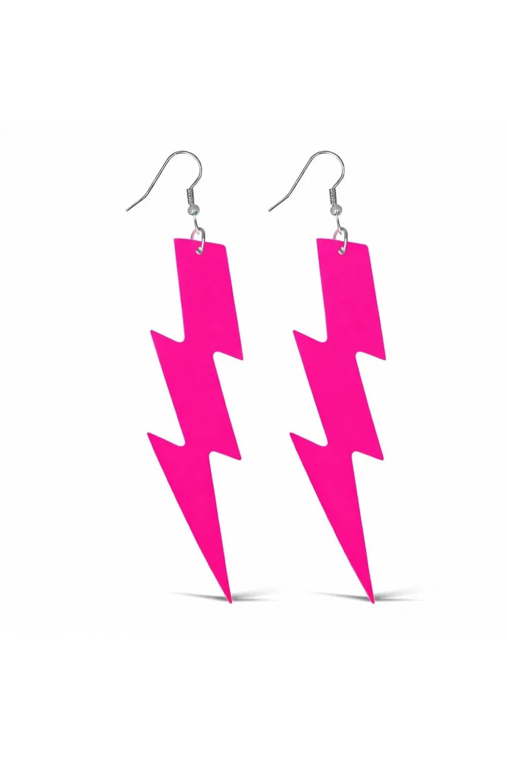 80’ler 90'lar Retro Neon Pembe Şimşek Küpe 10 cm