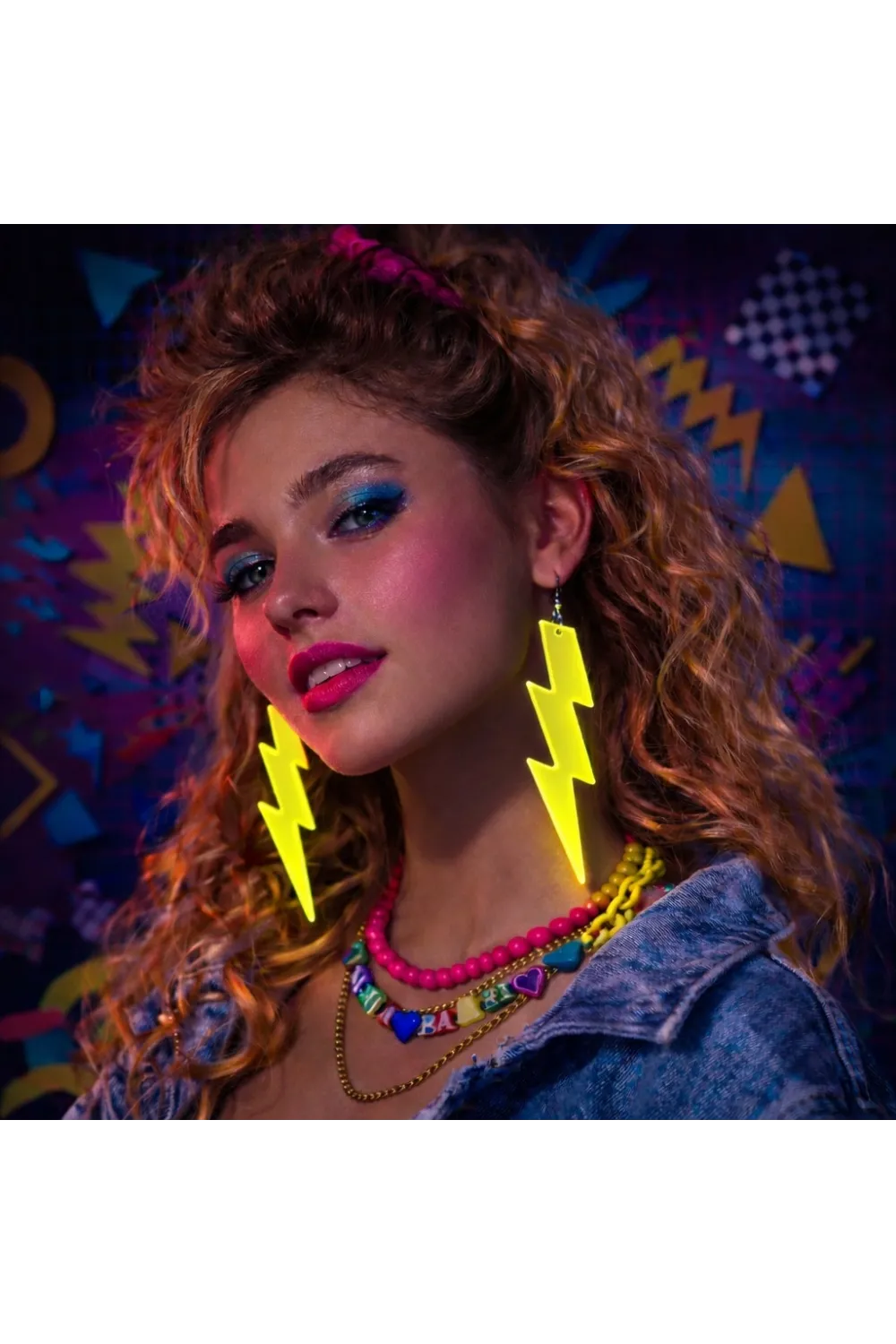 80’ler 90'lar Retro Neon Sarı Şimşek Küpe 10 cm