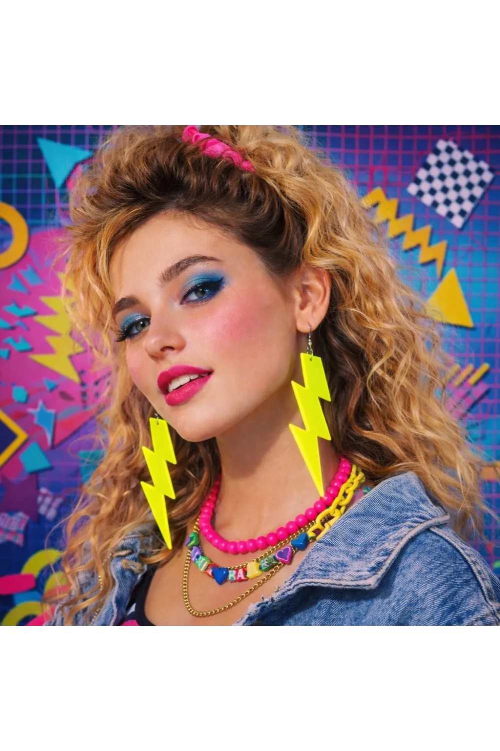 80’ler 90'lar Retro Neon Sarı Şimşek Küpe 10 cm