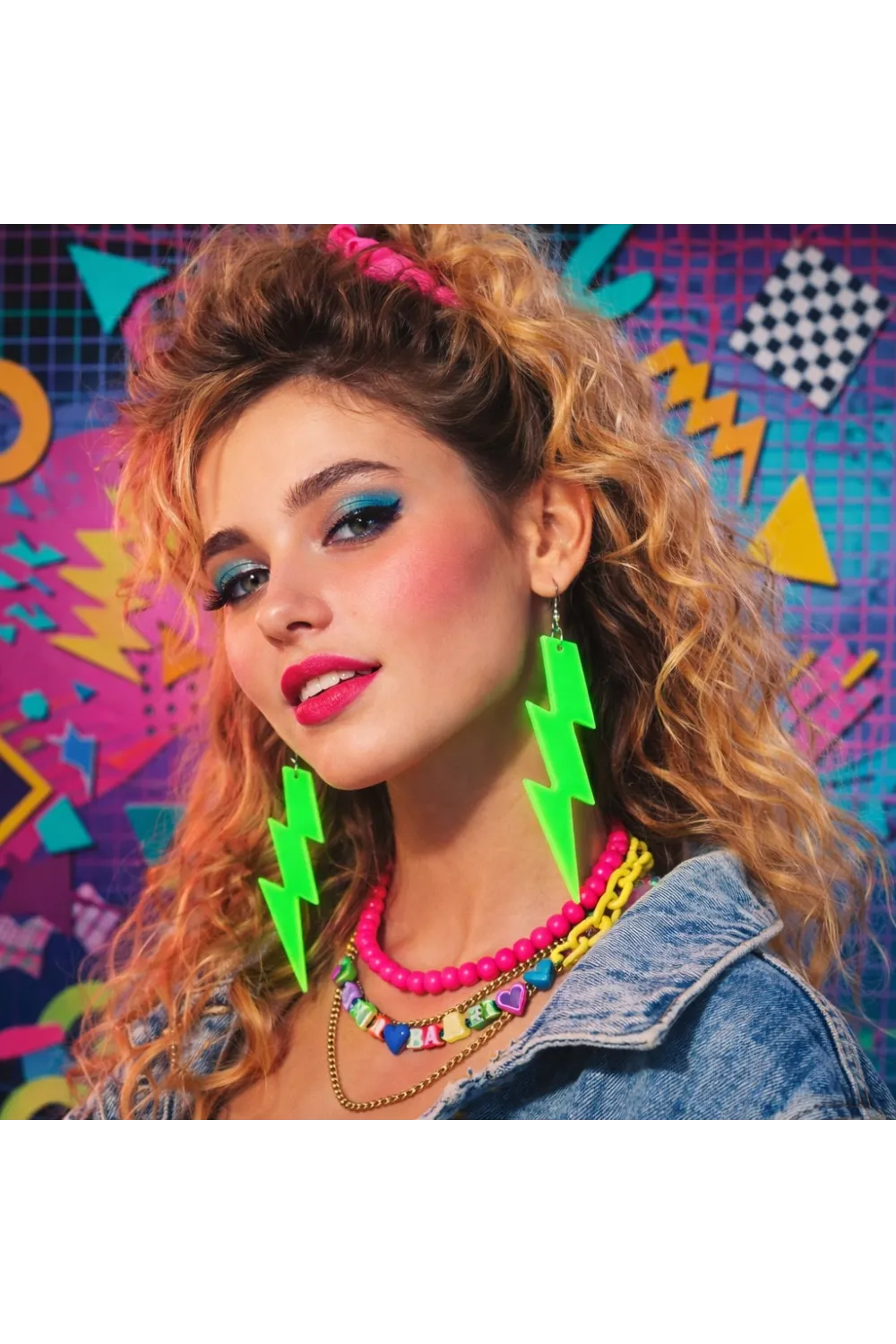80’ler 90'lar Retro Neon Yeşil Şimşek Küpe 10 cm