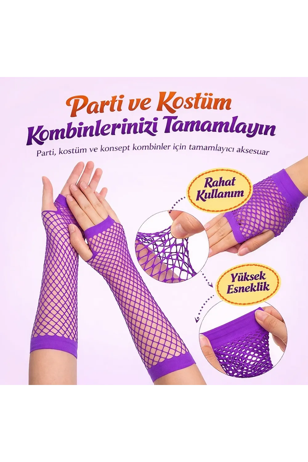 80’ler 90’lar Retro Mor File Parmaksız Eldiven 26 cm