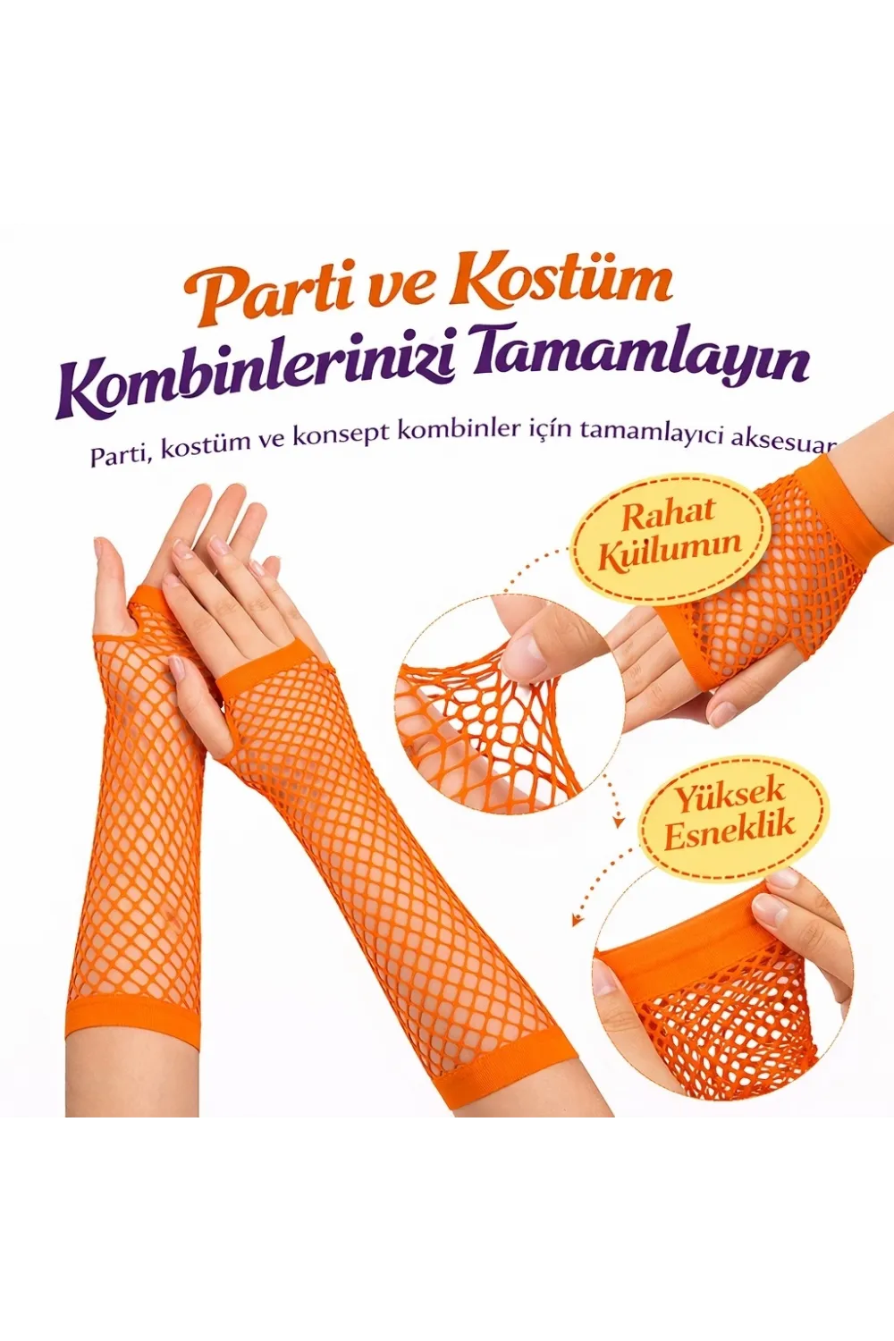 80’ler 90’lar Retro Turuncu File Parmaksız Eldiven 26 Cm