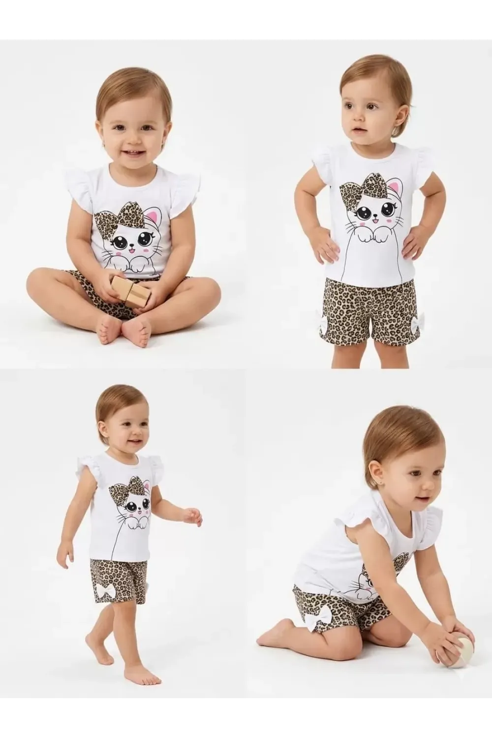 9/24 Ay Leopar Kedi Baskılı Bebek Takımı