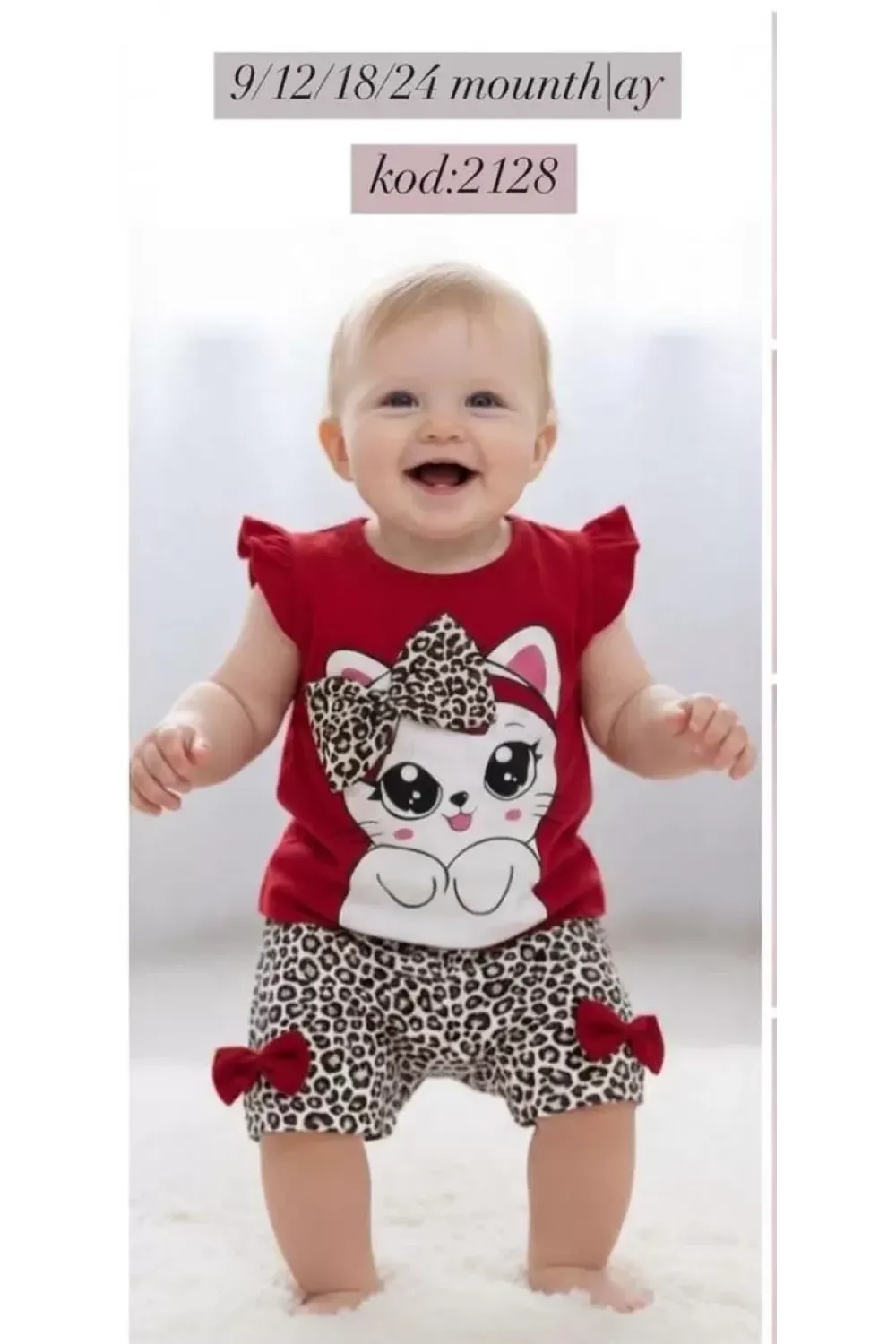 9/24 Ay Leopar Kedi Baskılı Bebek Takımı