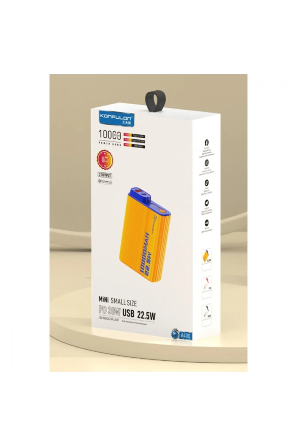 A40Q 10.000 Mah Pd 20w Mini Powerbank - Siyah-beyaz